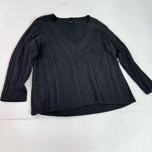 Jeanne Pierre Sweater Womens 3X Black Long Sleeve V-Neck Pullover Cable Knit